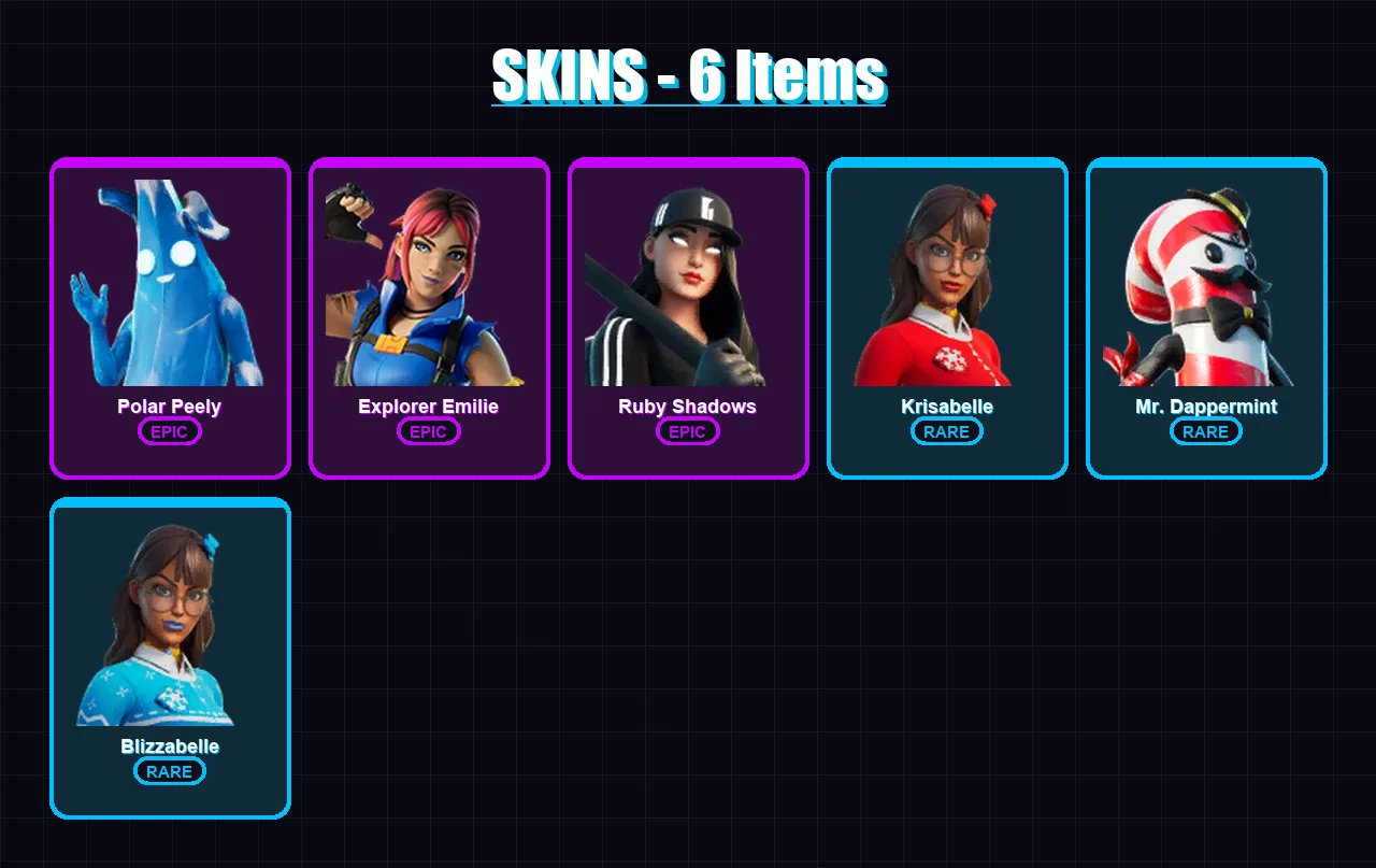 [PC/XBOX/PSN] | Polar Peely | Explorer Emilie | Ruby Shadows | Krisabelle | Mr. Dappermint | 6 skin | 13 pickaxe | 14 emote | 15 glider | Lv200