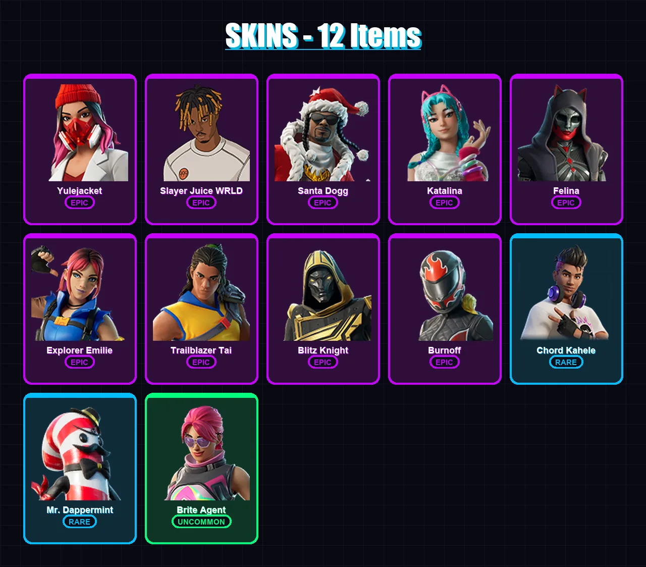 [PS4/PS5/XBOX/PC] | Yulejacket | Slayer Juice WRLD | Santa Dogg | Katalina | Felina | 12 skin | 53 pickaxe | 24 emote | 34 glider | Lv753 — Fortnite account