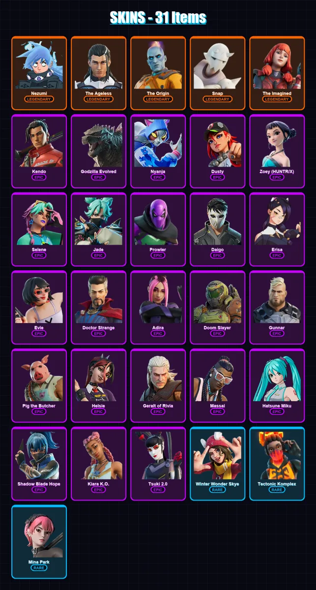 [PC/XBOX/PSN] | Nezumi | The Ageless | The Origin | Snap | The Imagined | 31 skin | 61 pickaxe | 41 emote | 42 glider | Lv528 — Fortnite account