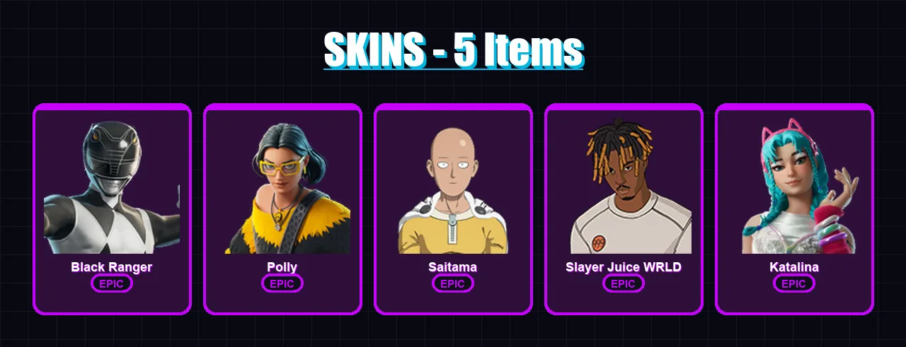 [PC/PSN] | Black Ranger | Polly | Saitama | Slayer Juice WRLD | Katalina | 5 skin | 23 pickaxe | 14 emote | 23 glider | Lv154