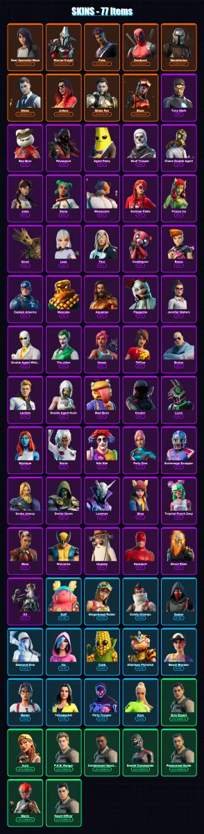 [PS4/PS5/XBOX/PC] | Gear Specialist Maya | Eternal Knight | Fade | Deadpool | Mandalorian | 77 skin | 48 pickaxe | 82 emote | 40 glider | Lv684