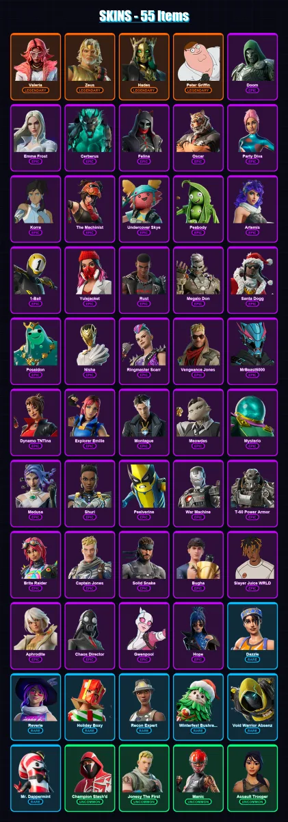 [PC/PSN] | Valeria | Zeus | Hades | Peter Griffin | Doom | 55 skin | 79 pickaxe | 65 emote | 54 glider | Lv1045