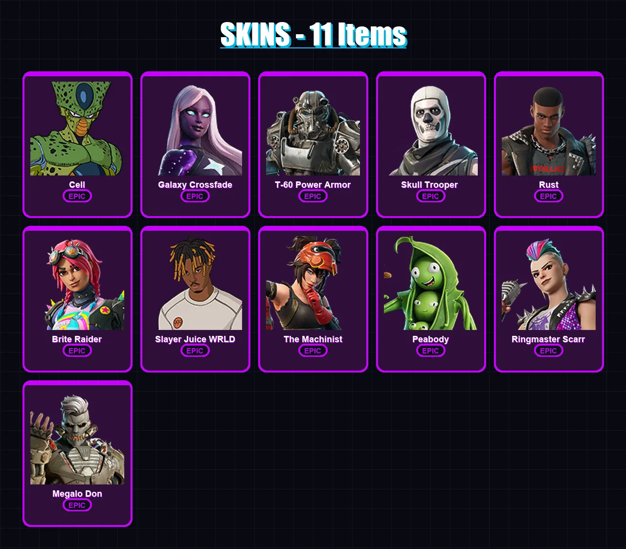 [PC/PSN] | Cell | Galaxy Crossfade | T-60 Power Armor | Skull Trooper  | Rust | 11 skin | 13 pickaxe | 14 emote | 15 glider | Lv157