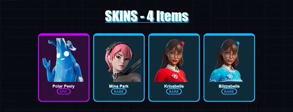 [PC/XBOX/PSN] | Polar Peely | Mina Park | Krisabelle | Blizzabelle | 4 skin | 10 pickaxe | 7 emote | 8 glider | Lv139 — main preview