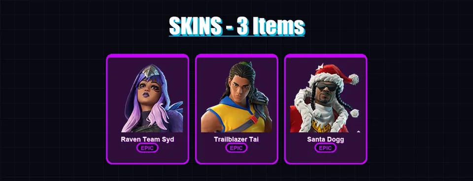 [PC/PSN] | Raven Team Syd | Trailblazer Tai | Santa Dogg | 3 skin | 9 pickaxe | 2 emote | 3 glider | Lv47 — main preview
