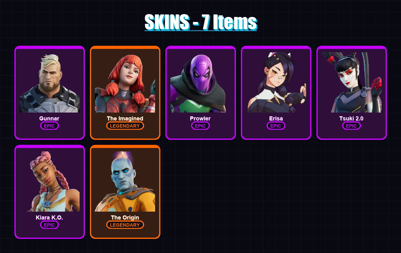 [PC/XBOX] | Gunnar | The Imagined | Prowler | Erisa | Tsuki 2.0 | 7 skin | 12 pickaxe | 6 emote | 13 glider | Lv150
