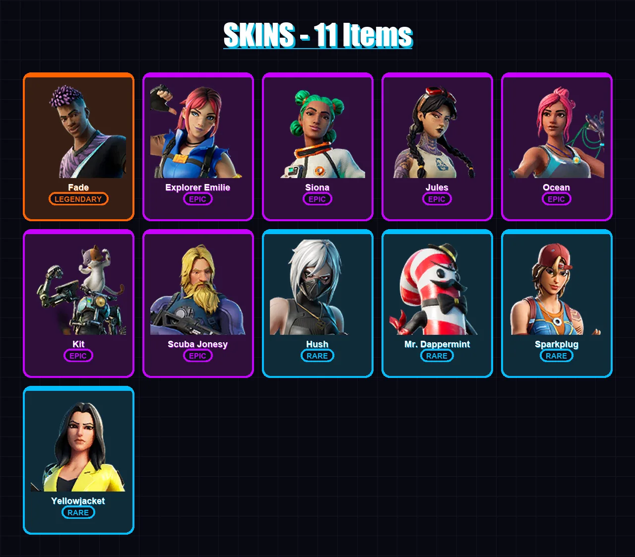 [PC/XBOX/PSN] | Fade | Explorer Emilie | Siona | Jules | Ocean | 11 skin | 14 pickaxe | 15 emote | 12 glider | Lv168