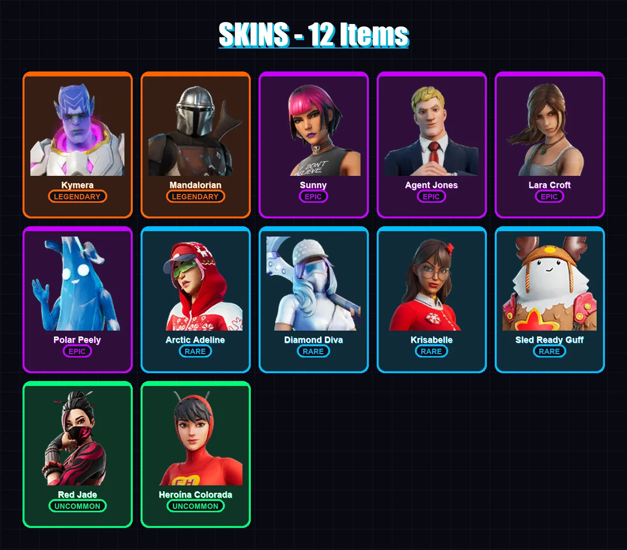 [SWITCH/XBOX/PC] | Kymera | Mandalorian | Sunny | Agent Jones | Lara Croft | 12 skin | 9 pickaxe | 4 emote | 12 glider | Lv61 — Game account