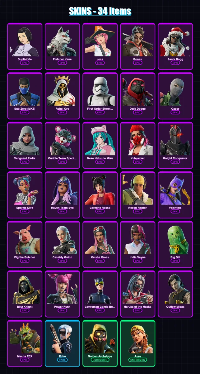 [PS4/PS5/XBOX/PC] | Dupli-Kate | Fletcher Kane | Joss | Bones | Santa Dogg | 34 skin | 85 pickaxe | 48 emote | 48 glider | Lv1544 — Fortnite account