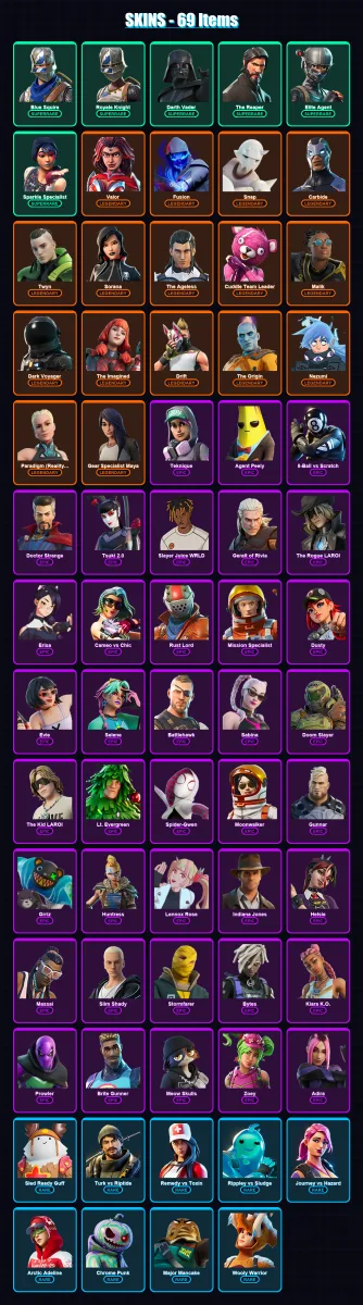 [PS4/PS5/XBOX/PC] | Blue Squire | Royale Knight | Darth Vader | The Reaper | Elite Agent | 69 skin | 83 pickaxe | 86 emote | 83 glider | Lv1195