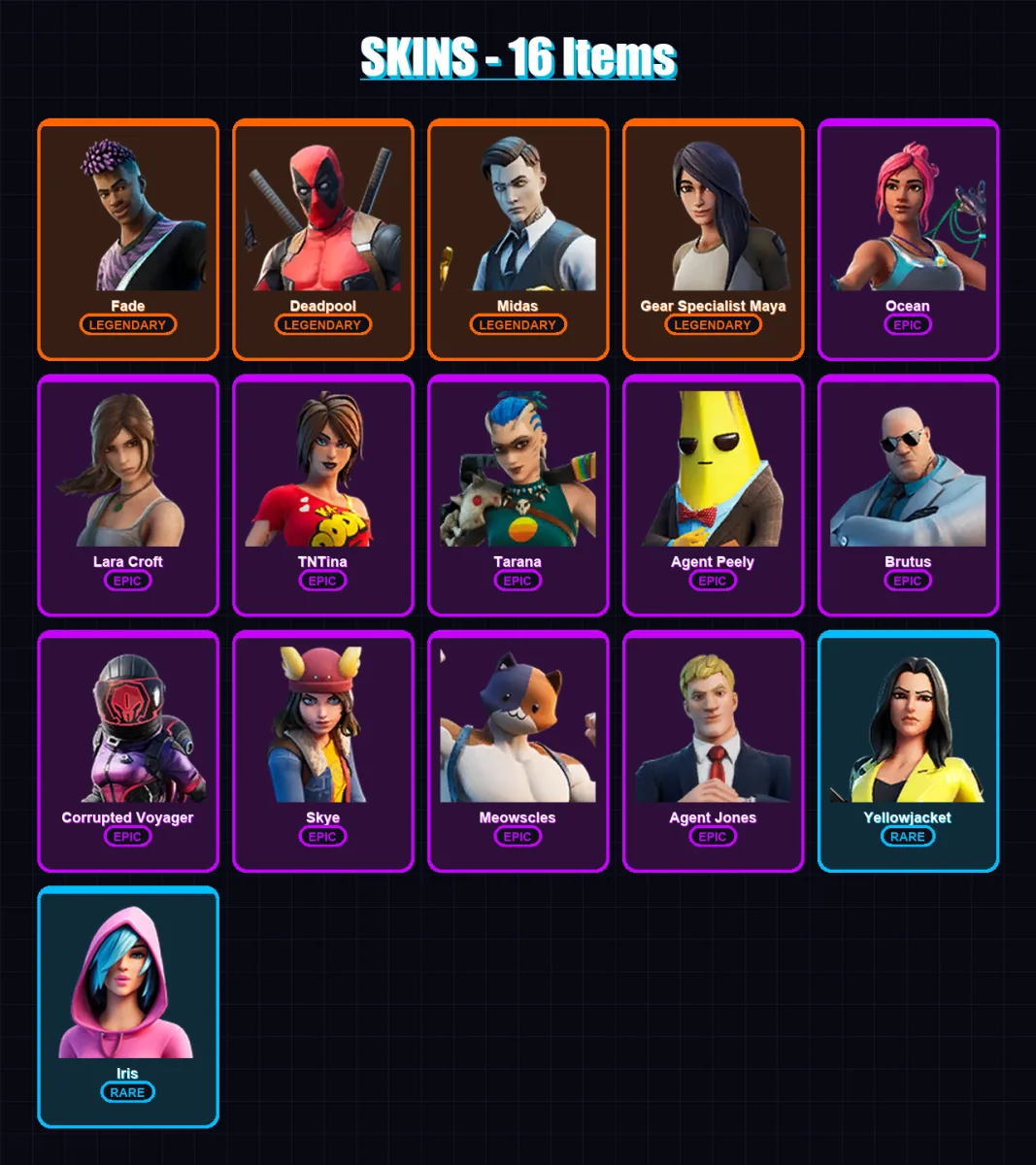 [PC/PSN] | Fade | Deadpool | Midas | Gear Specialist Maya | Ocean | 16 skin | 31 pickaxe | 20 emote | 26 glider | Lv384 — Fortnite account
