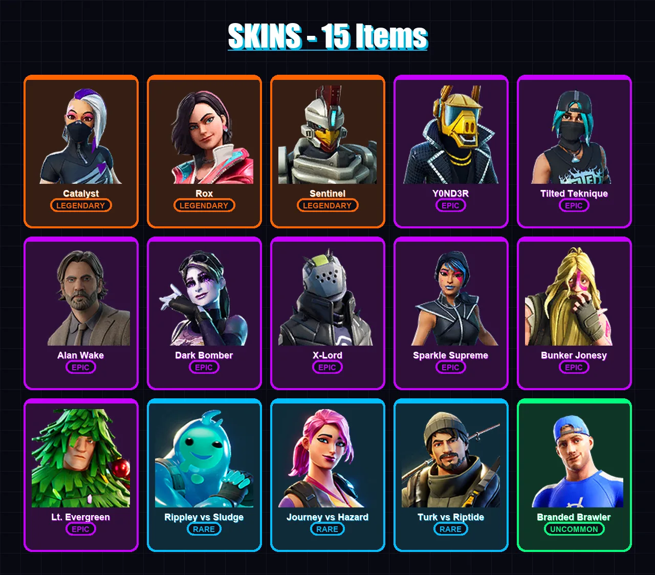 [PS4/PS5/XBOX/PC] | Catalyst | Rox | Sentinel | Y0ND3R | Tilted Teknique | 15 skin | 9 pickaxe | 19 emote | 14 glider | Lv101