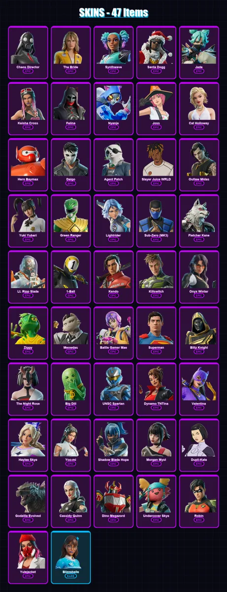 [PC/XBOX/PSN] | Chaos Director | The Bride | Synthwave | Santa Dogg | Jade | 47 skin | 91 pickaxe | 60 emote | 65 glider | Lv1009 — Fortnite account
