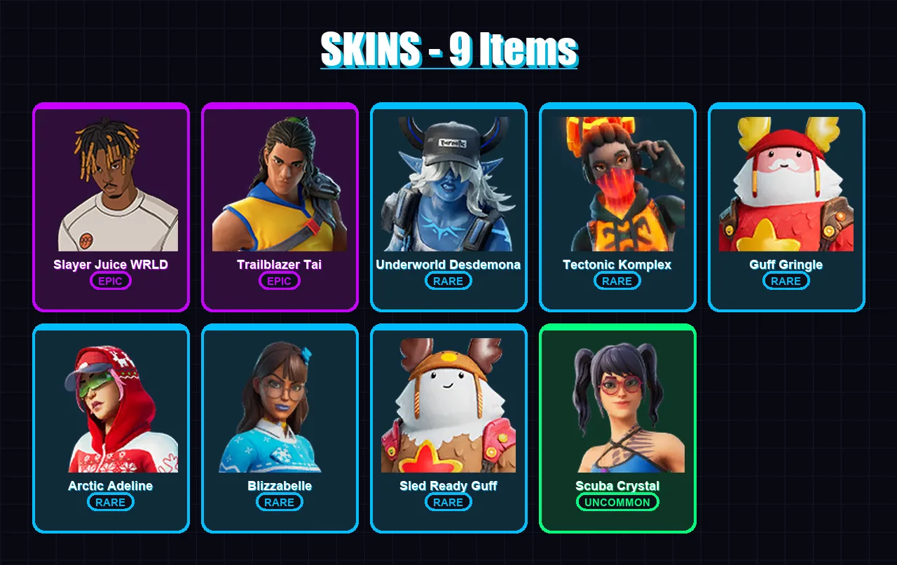 [PC/XBOX] | Slayer Juice WRLD | Trailblazer Tai | Underworld Desdemona | 9 skin | Lv524