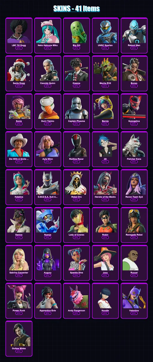 [SWITCH/PSN/PC] | LBC '93 Dogg | Neko Hatsune Miku | Big Dill | UNSC Spartan | Reboot Man | 41 skin | 44 pickaxe | 23 emote | 25 glider | Lv117