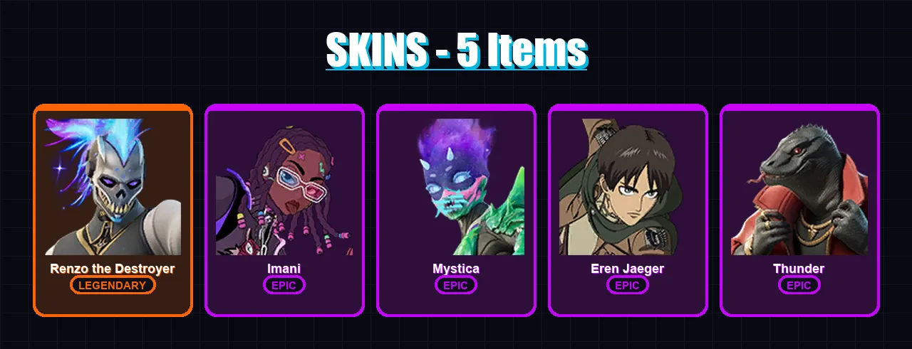 [PC/XBOX/PSN] | Renzo the Destroyer | Imani | Mystica | Eren Jaeger | Thunder | 5 skin | 7 pickaxe | 7 emote | 8 glider | Lv64