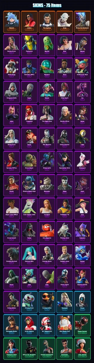 [PC/PSN] | Nezumi | Joltara | The Ageless | Snap | Renzo the Destroyer | 75 skin | 115 pickaxe | 80 emote | 93 glider | Lv2008