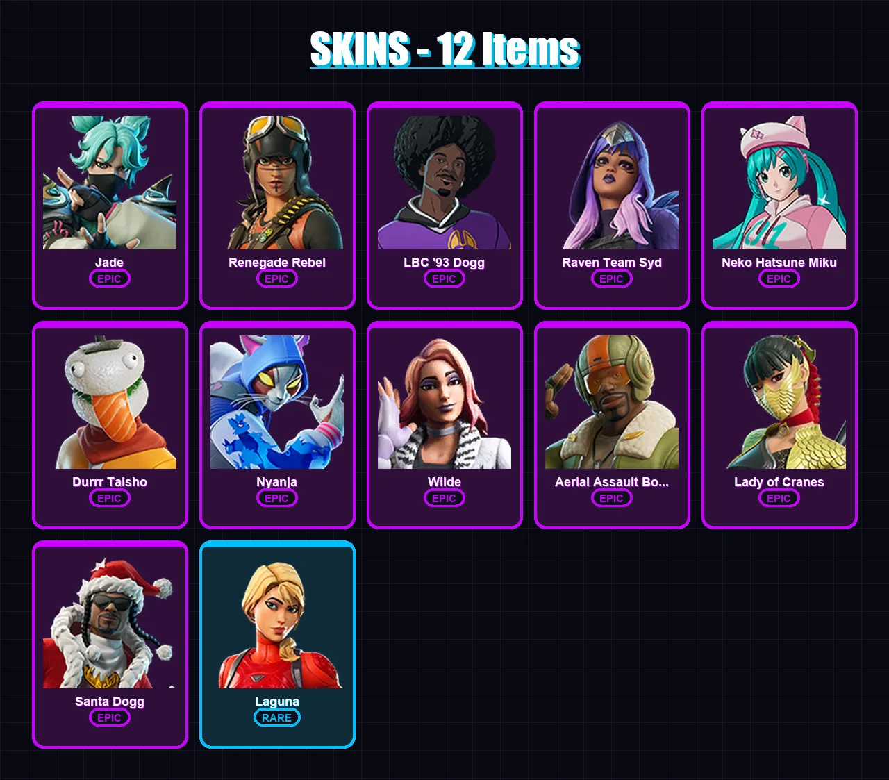[PC/PSN] | Jade | Renegade Rebel | LBC '93 Dogg | Raven Team Syd | Neko Hatsune Miku | 12 skin | 19 pickaxe | 13 emote | 17 glider | Lv167