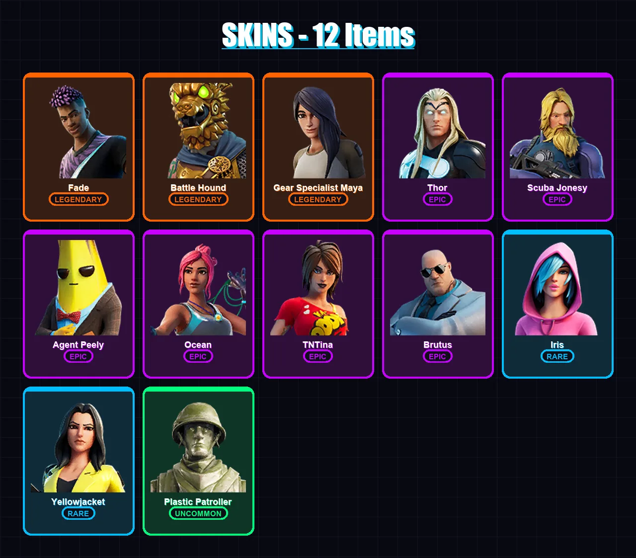 [PC/XBOX/PSN] | Fade | Battle Hound | Gear Specialist Maya | Thor | Scuba Jonesy | 12 skin | 12 pickaxe | 8 emote | 12 glider | Lv93