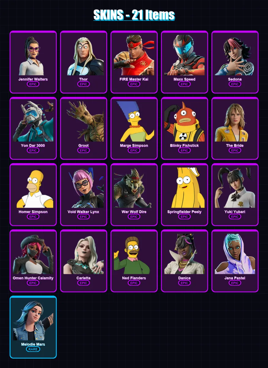 [PC/PSN] | Jennifer Walters | Thor | FIRE Master Kai | Maxx Speed | Sedona | 21 skin | 30 pickaxe | 17 emote | 16 glider | Lv153