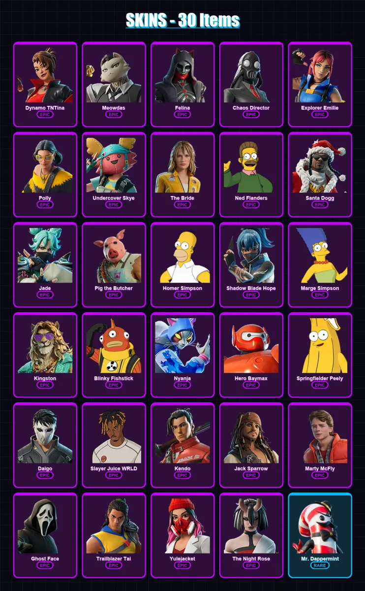 [PC/XBOX] | Dynamo TNTina | Meowdas | Felina | Chaos Director | Explorer Emilie | 30 skin | 54 pickaxe | 32 emote | 28 glider | Lv372 — Fortnite account