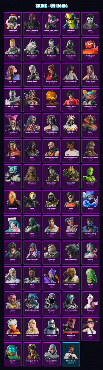 [PC/XBOX] | Santa Dogg | Knight Conqueror | Cuddle Team Specialist | Peelverine | Daigo | 69 skin | 85 pickaxe | 68 emote | 51 glider | Lv748