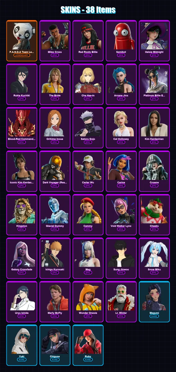 [PC/XBOX] | P.A.N.D.A Team Leader | Miles Cross | Red Roots Billie | Semibot | Helsie Midnight | 38 skin | 43 pickaxe | 42 emote | 20 glider | Lv252