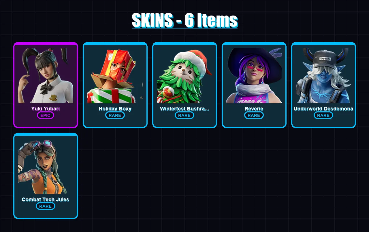 [PC/XBOX/PSN] | Yuki Yubari | Holiday Boxy | Winterfest Bushranger | 6 skin | Lv164