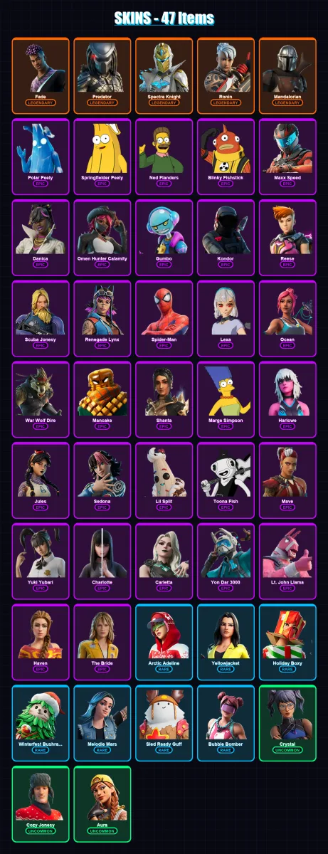 [PC/XBOX/PSN] | Fade | Predator | Spectra Knight | Ronin | Mandalorian | 47 skin | 65 pickaxe | 55 emote | 53 glider | Lv669