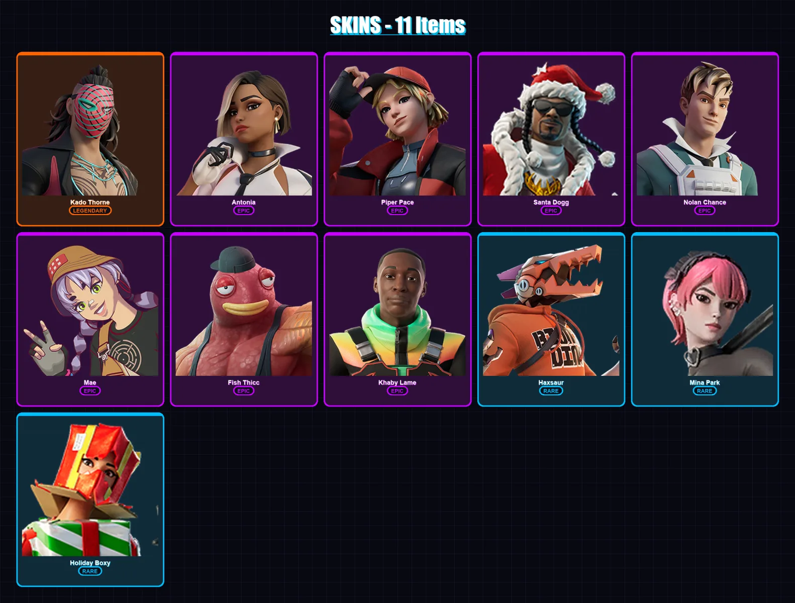[PC/XBOX/PSN] | Kado Thorne | Antonia | Piper Pace | Santa Dogg | Nolan Chance | 11 skin | 40 pickaxe | 22 emote | 31 glider | Lv464