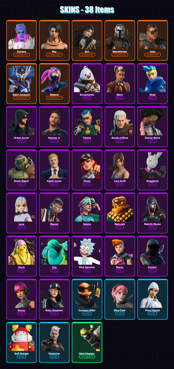 [PC/XBOX/PSN] | Kymera | Raz | Era | Mandalorian | Joey | 38 skin | 45 pickaxe | 42 emote | 47 glider | Lv525
