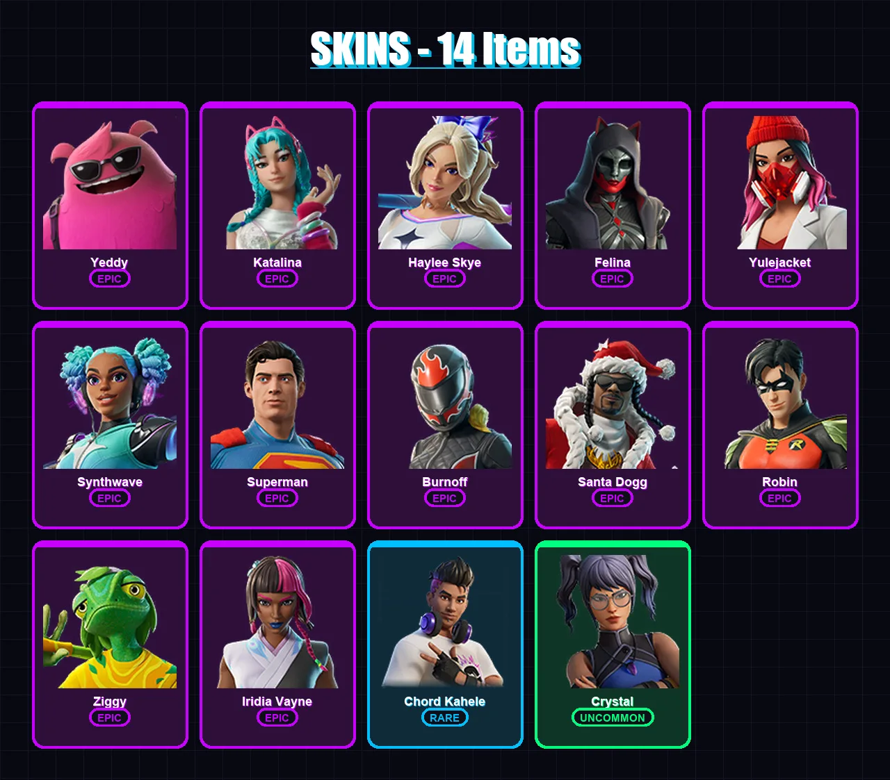 [PC/XBOX/PSN] | Yeddy | Katalina | Haylee Skye | Felina | Yulejacket | 14 skin | 49 pickaxe | 23 emote | 32 glider | Lv402