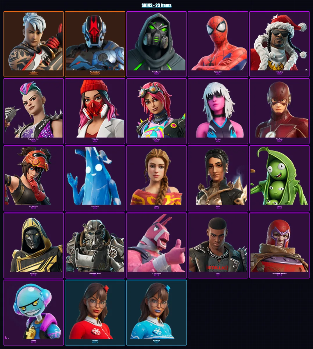 [PC/PSN] | Ronin | The Foundation | Toxic Fusion | Spider-Man | Santa Dogg | 23 skin | 49 pickaxe | 35 emote | 40 glider | Lv480