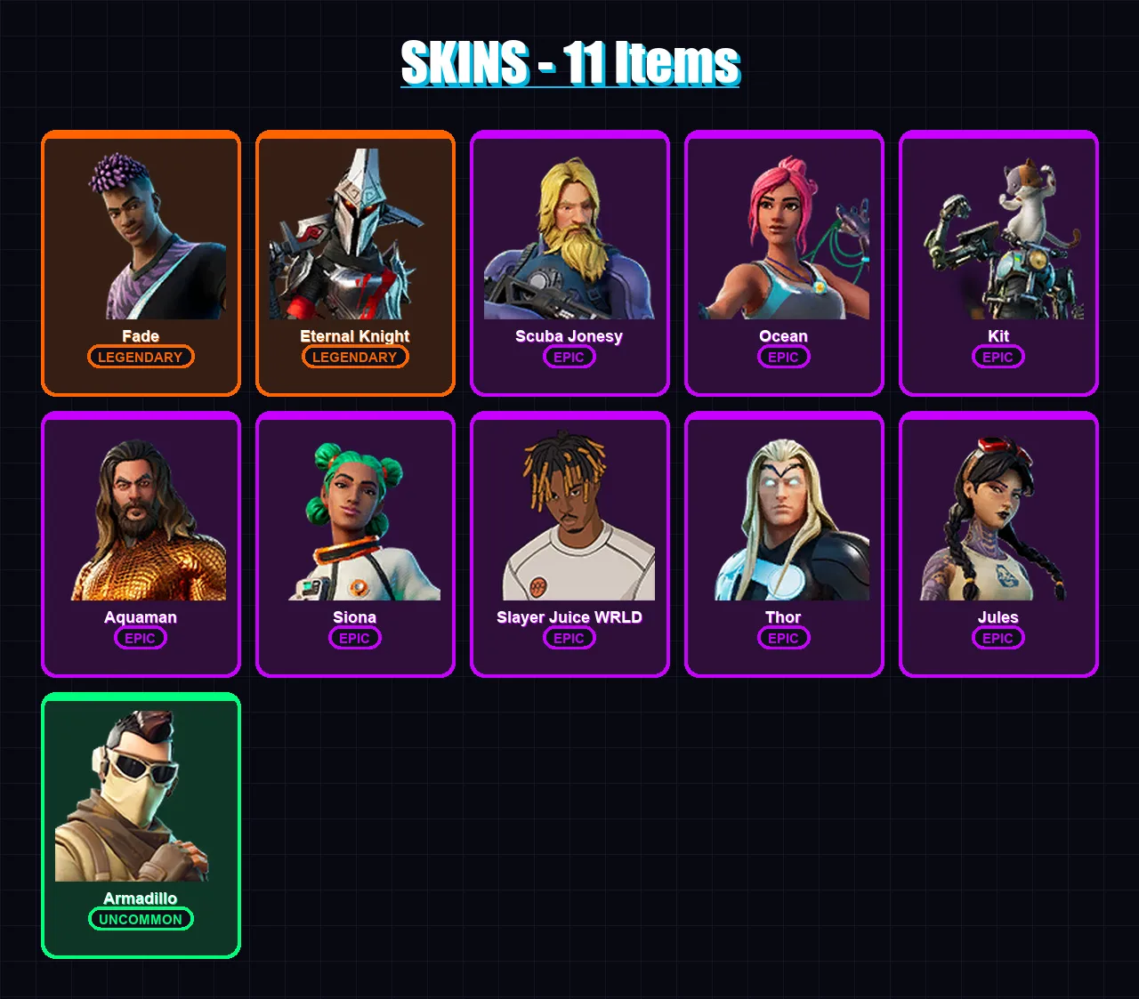 [PC/PSN] | Fade | Eternal Knight | Scuba Jonesy | Ocean | Kit | 11 skin | 46 pickaxe | 19 emote | 38 glider | Lv540
