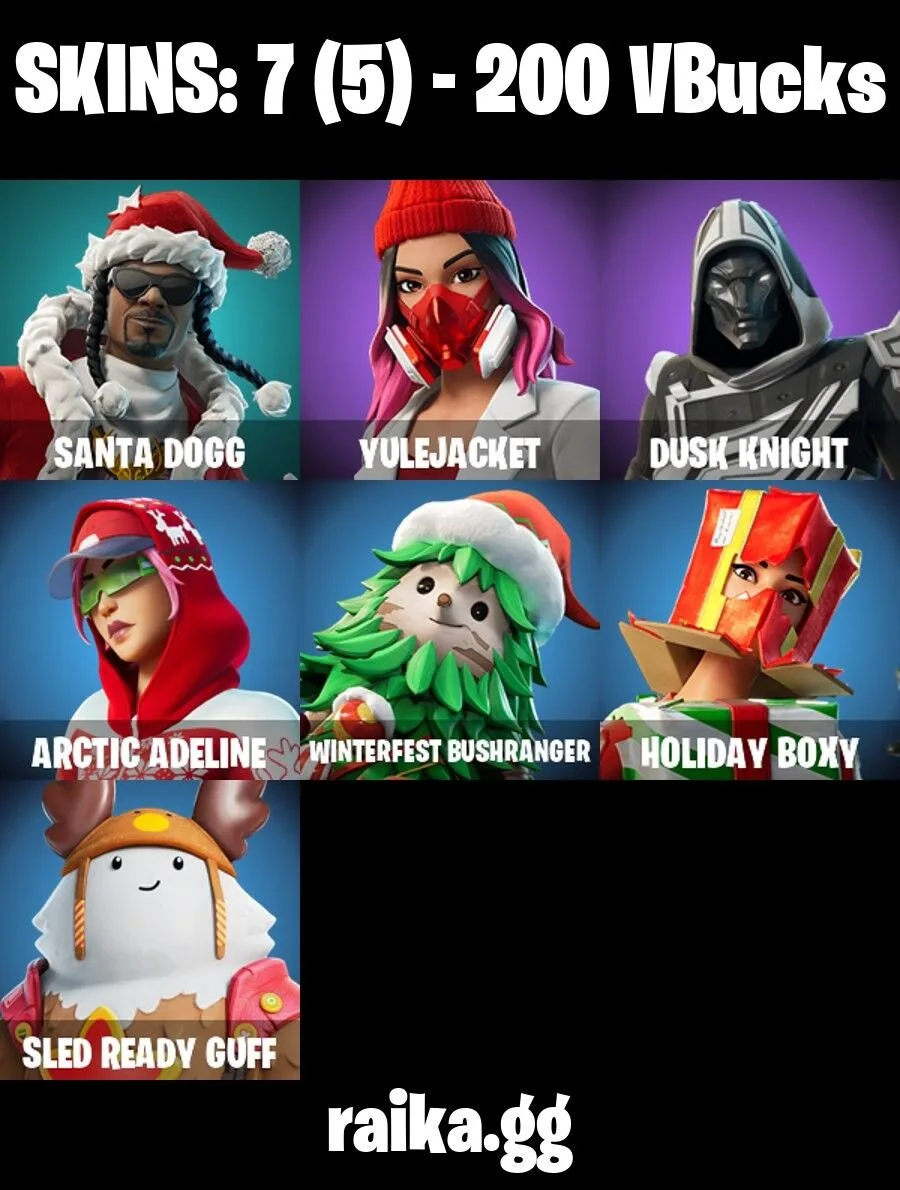 7 skins Santa Dogg | Yulejacket | Blitz Knight | Arctic Adeline | Winterfest Bushranger | 200 VB PSN | PC | Xbox Mail Access Instant Delivery — Fortnite account
