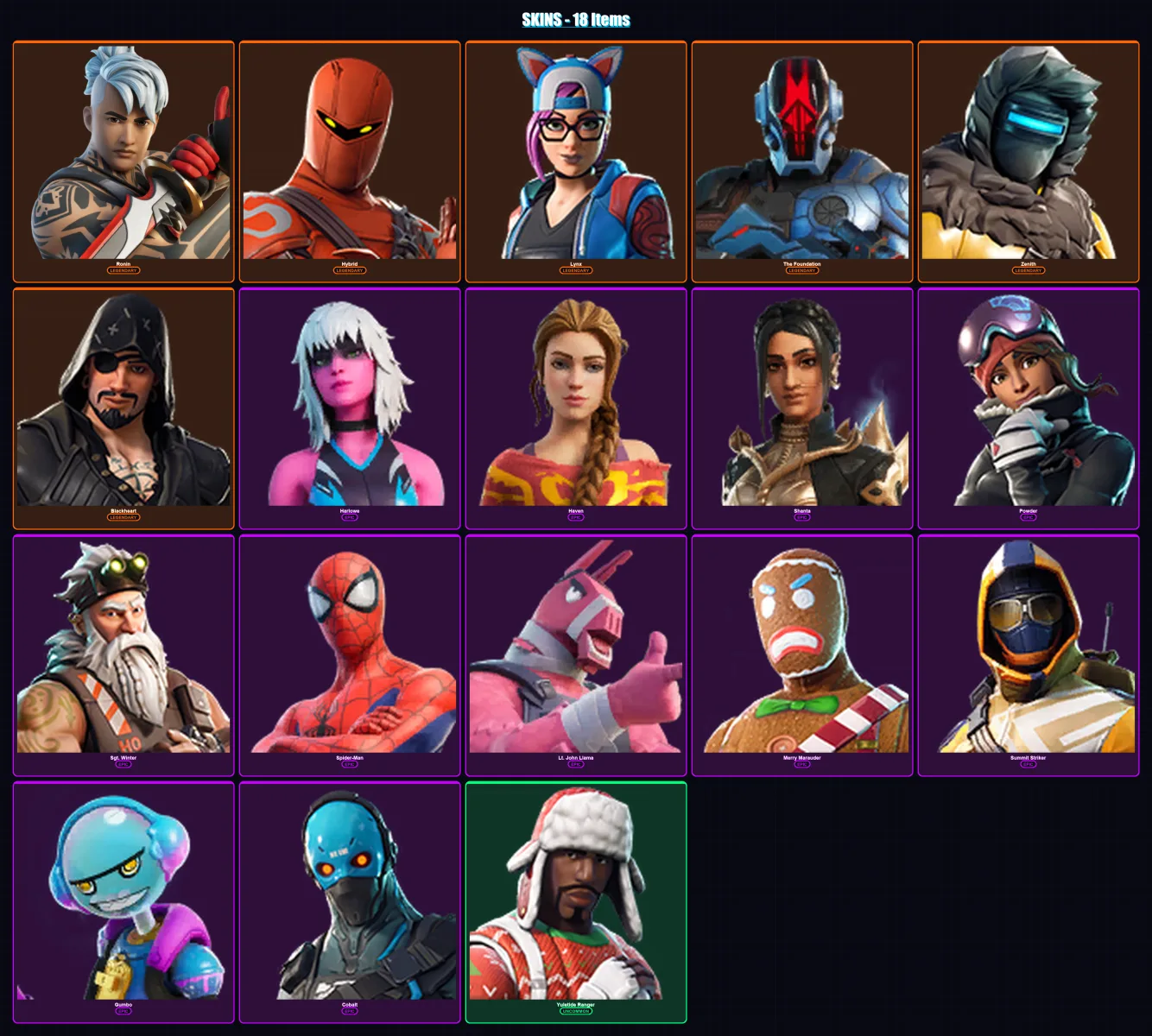[PC/XBOX/PSN] | Ronin | Hybrid | Lynx | The Foundation | Zenith | 18 skin | 16 pickaxe | 18 emote | 17 glider | Lv252