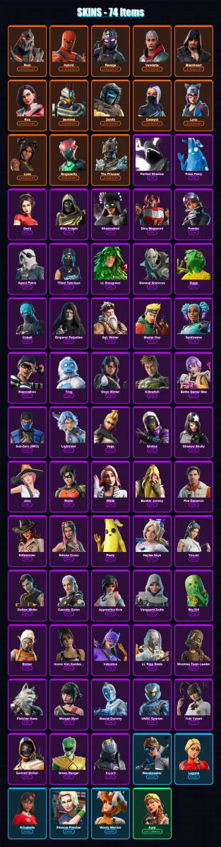 [PC] | Ruin | Hybrid | Ravage | Vendetta | Blackheart | 74 skin | 111 pickaxe | 80 emote | 77 glider | Lv1459