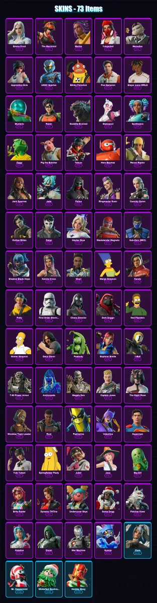 [PC/PSN] | Emma Frost | The Machinist | Marika | Yulejacket | Meowdas | 73 skin | 134 pickaxe | 86 emote | 92 glider | Lv1534 — Fortnite account