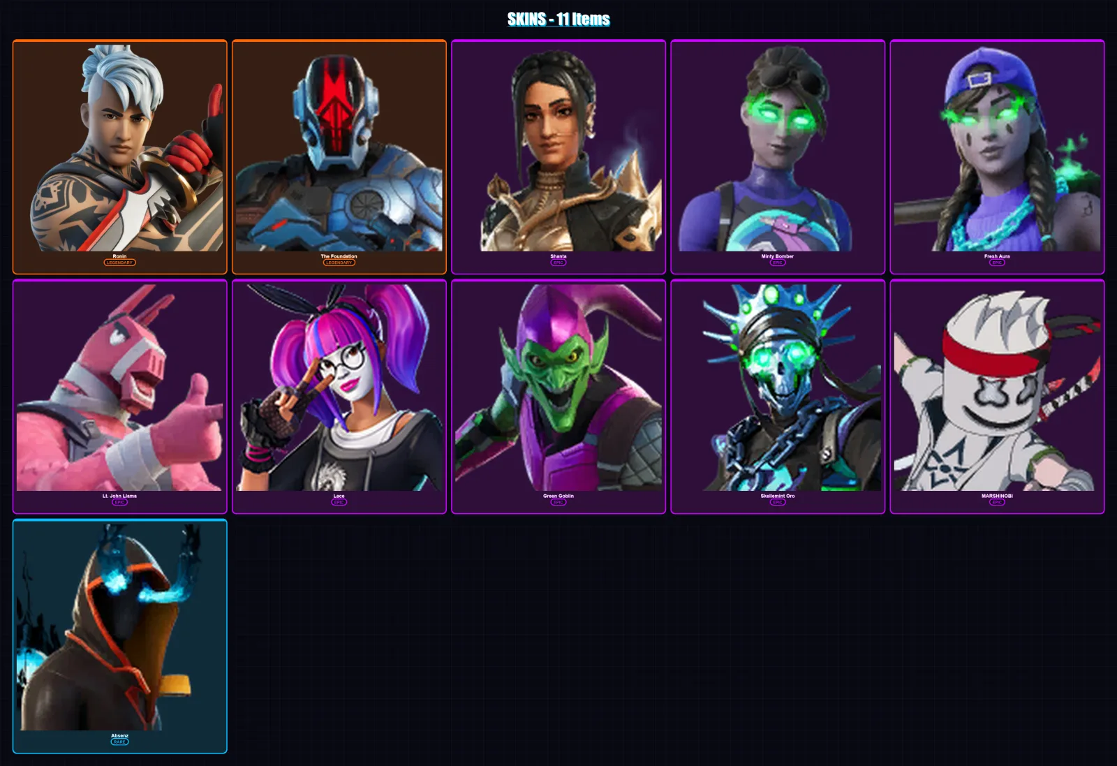 [PC/XBOX/PSN] | Ronin | The Foundation | Shanta | Minty Bomber | Fresh Aura | 11 skin | 11 pickaxe | 8 emote | 7 glider | Lv57