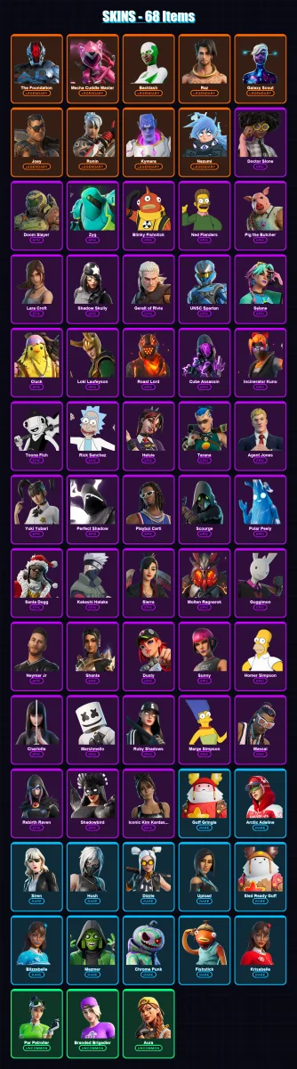 [PC/XBOX/PSN] | The Foundation | Mecha Cuddle Master | Backlash | Raz | Galaxy Scout | 68 skin | 78 pickaxe | 64 emote | 61 glider | Lv775