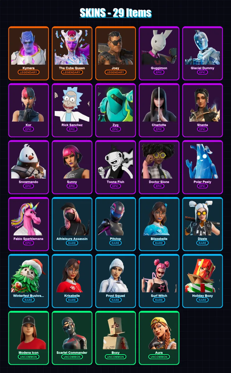 [PC/PSN] | Kymera | The Cube Queen | Joey | Guggimon | Glacial Dummy | 29 skin | 52 pickaxe | 40 emote | 44 glider | Lv846