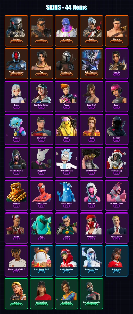 [PC/XBOX] | Predator | Joey | Kymera | Ronin | Menace | 44 skin | 81 pickaxe | 61 emote | 79 glider | Lv1447