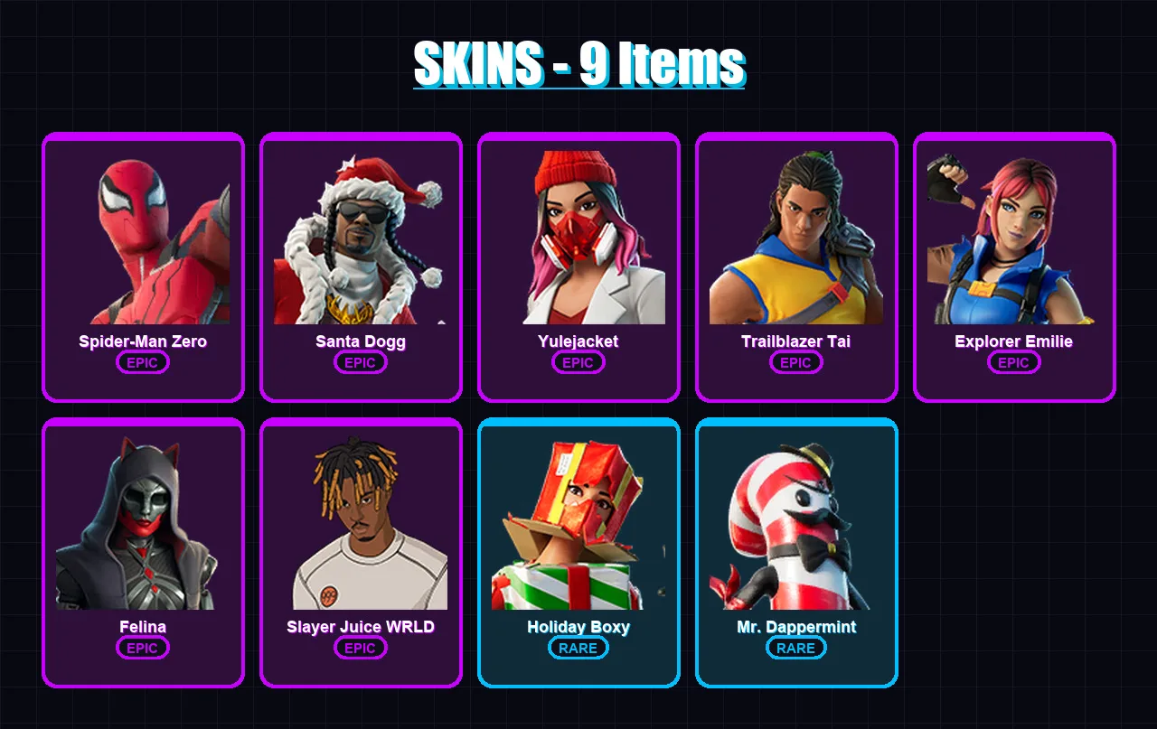 [PC/XBOX/PSN] | Spider-Man Zero | Santa Dogg | Yulejacket | Trailblazer Tai | Explorer Emilie | 9 skin | 37 pickaxe | 17 emote | 23 glider | Lv331 — Game account