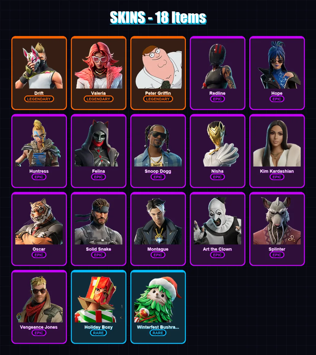 [PC/XBOX/PSN] | Drift | Valeria | Peter Griffin | Redline | Hope | 18 skin | 43 pickaxe | 23 emote | 32 glider | Lv570