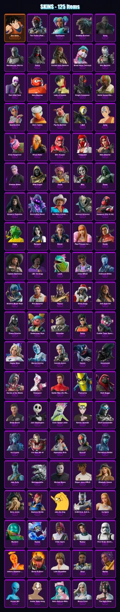 [PC/XBOX] | Son Goku | The Visitor (Reality Unknown) | Synthwave | Godzilla Evolved | Kong | 125 skin | 140 pickaxe | 144 emote | 77 glider | Lv1356