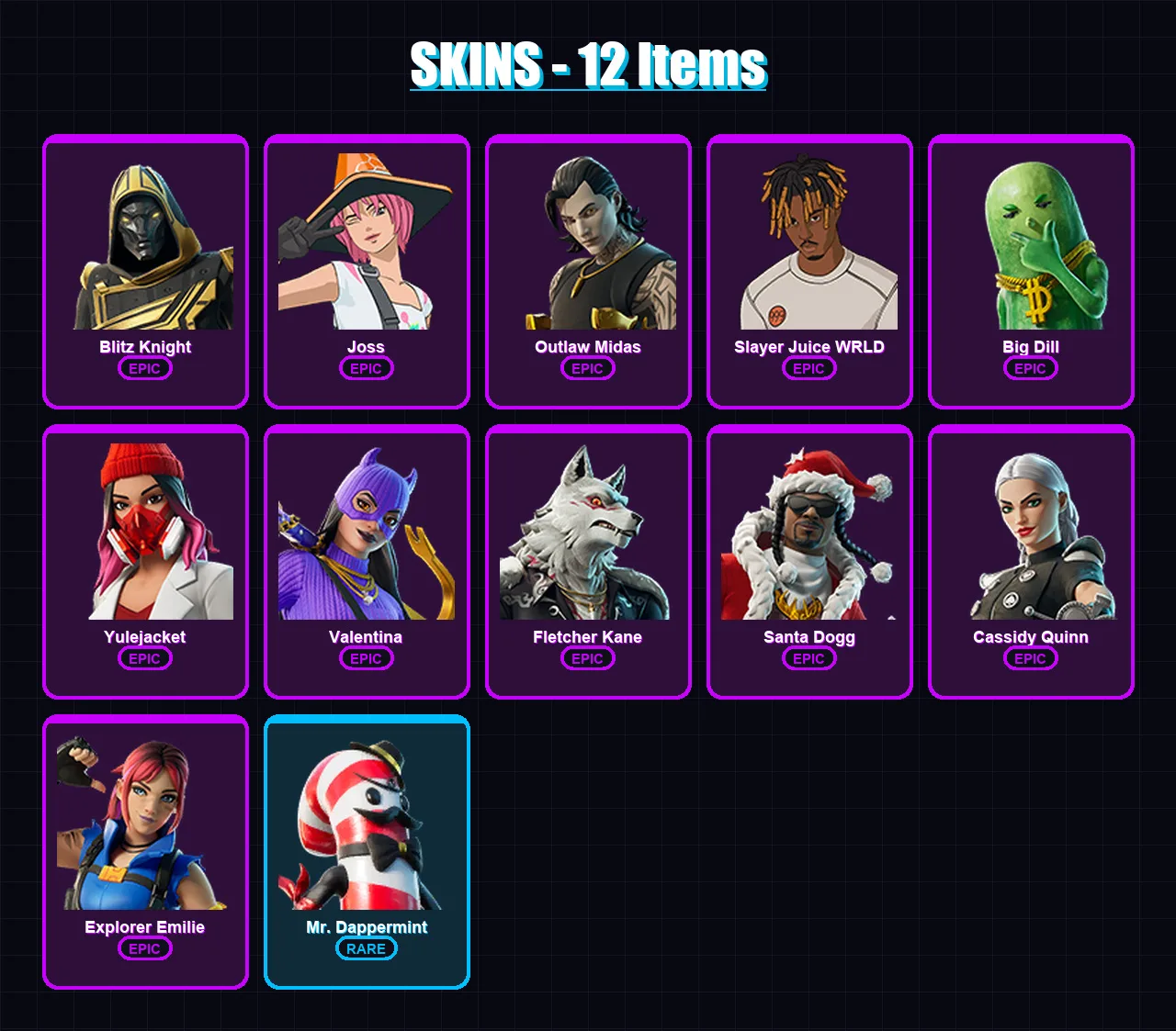 [PC/XBOX/PSN] | Blitz Knight | Joss | Outlaw Midas | Slayer Juice WRLD | Big Dill | 12 skin | 44 pickaxe | 18 emote | 24 glider | Lv297