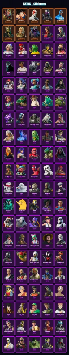 [PC/XBOX/PSN] | Wukong | Son Goku | Wild Card | Ravage | The Mighty Volt | 130 skin | 130 pickaxe | 118 emote | 71 glider | Lv845