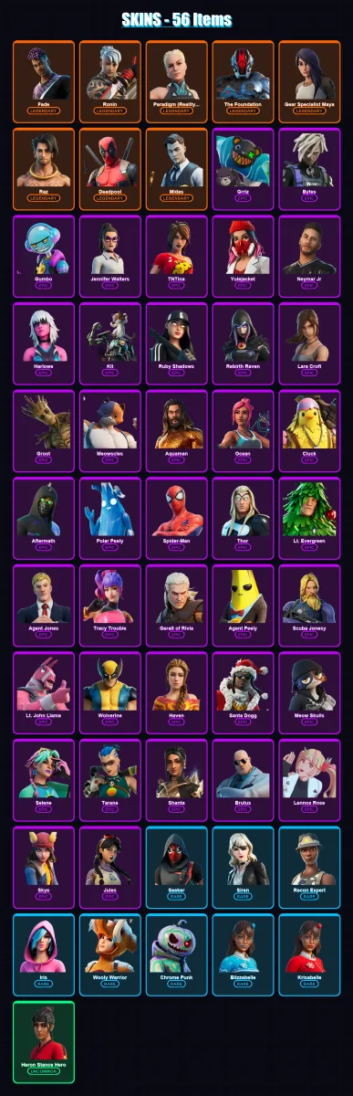 [PC/XBOX] | Fade | Ronin | Paradigm (Reality-659) | The Foundation | Gear Specialist Maya | 56 skin | 68 pickaxe | 42 emote | 60 glider | Lv932 — Fortnite account