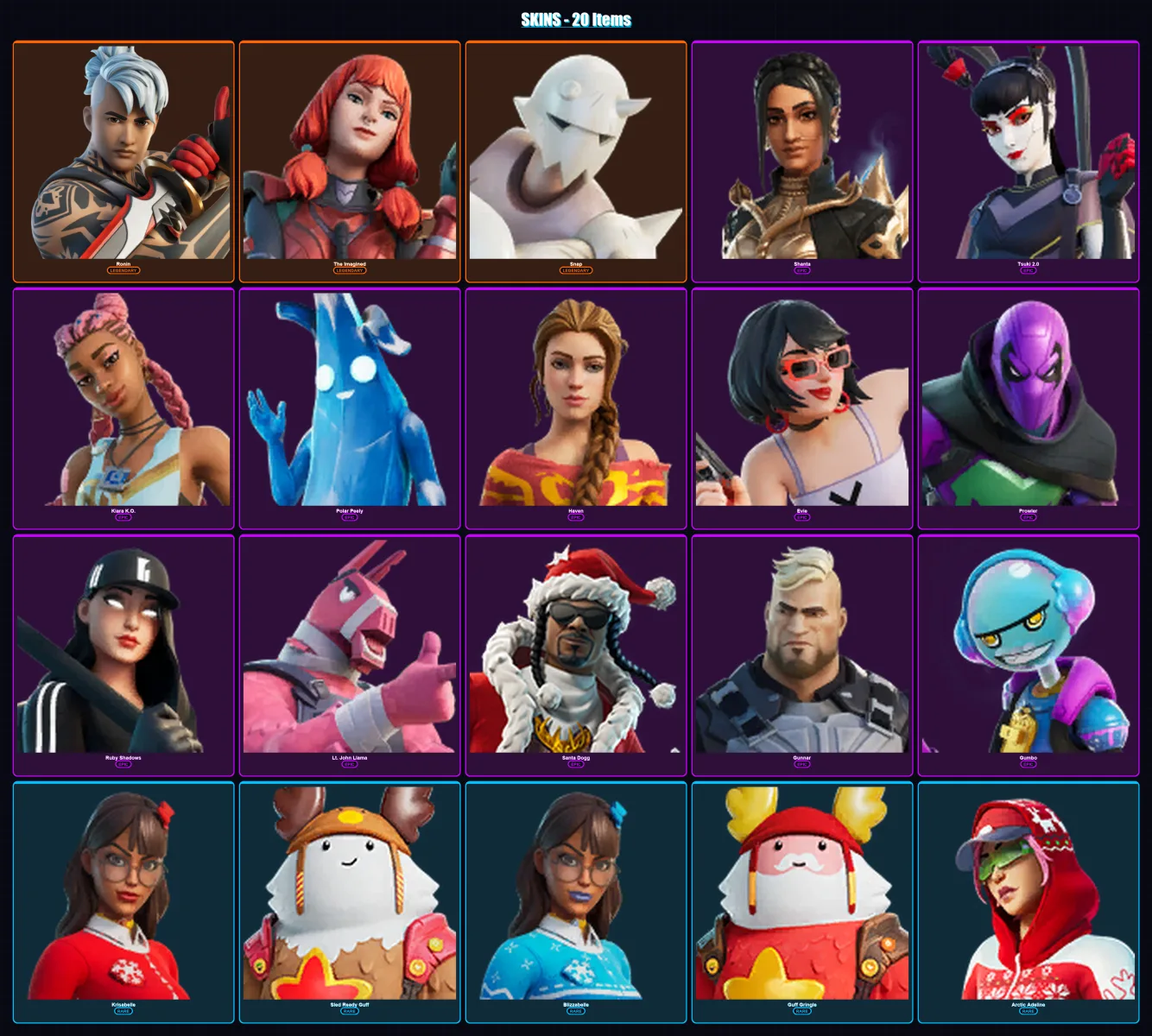 [PC/XBOX/PSN] | Ronin | The Imagined | Snap | Shanta | Tsuki 2.0 | 20 skin | 47 pickaxe | 23 emote | 38 glider | Lv615 — Fortnite account