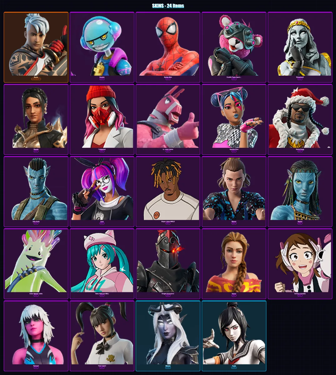 [PC/PSN] | Ronin | Gumbo | Spider-Man | Cuddle Team Specialist | Stoneheart | 24 skin | 54 pickaxe | 31 emote | 34 glider | Lv524